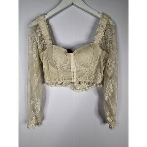 Ivory Lace Corset Top Size L Cropped Coquette Cottagecore Feminine Romantic